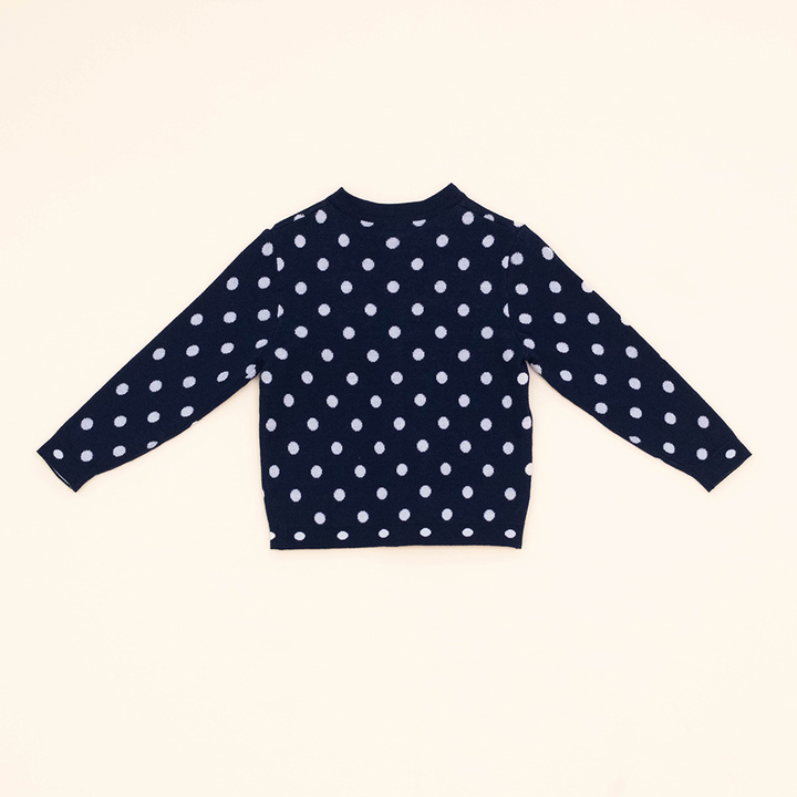 Cardigan Azul Oscuro de Tela Tipo Cashemira con Puntos Blancos para Bebé Niña