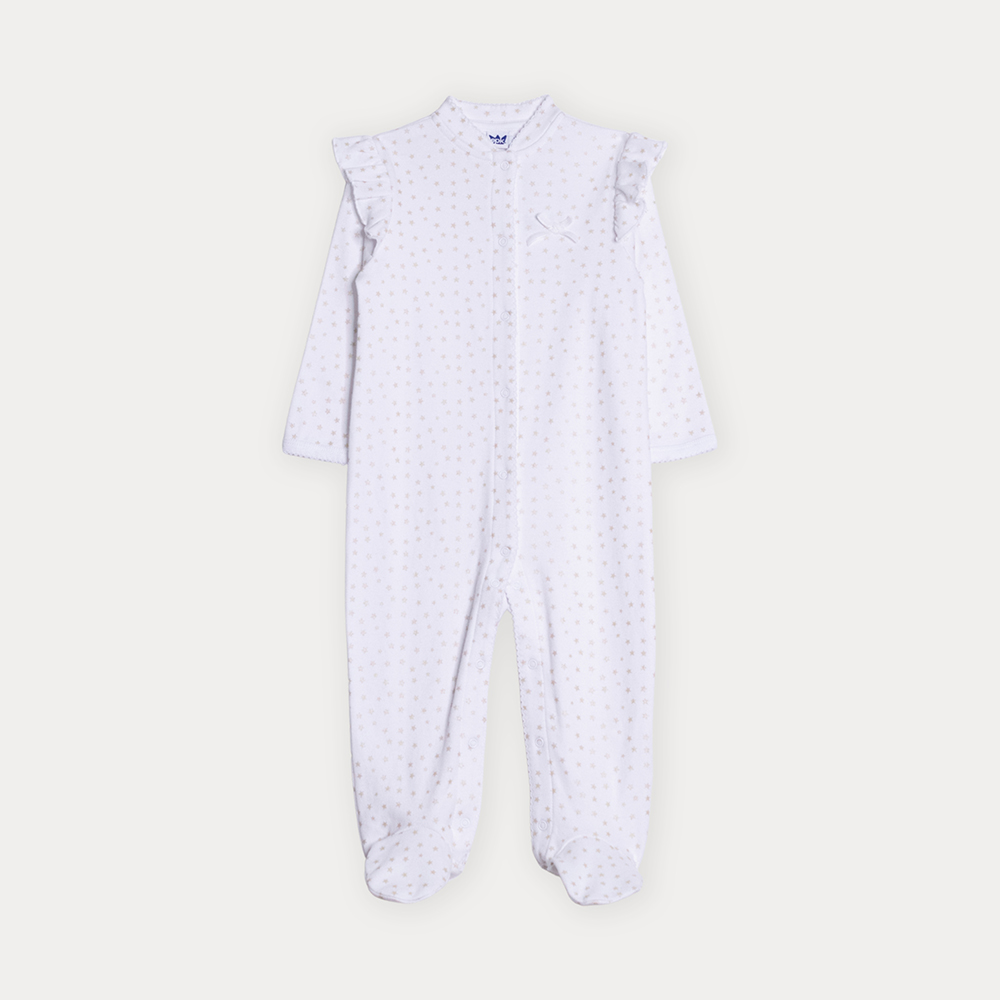 Pijama De Algodón Crema Con Estampado De Estrellas Doradas Para Bebe Niña