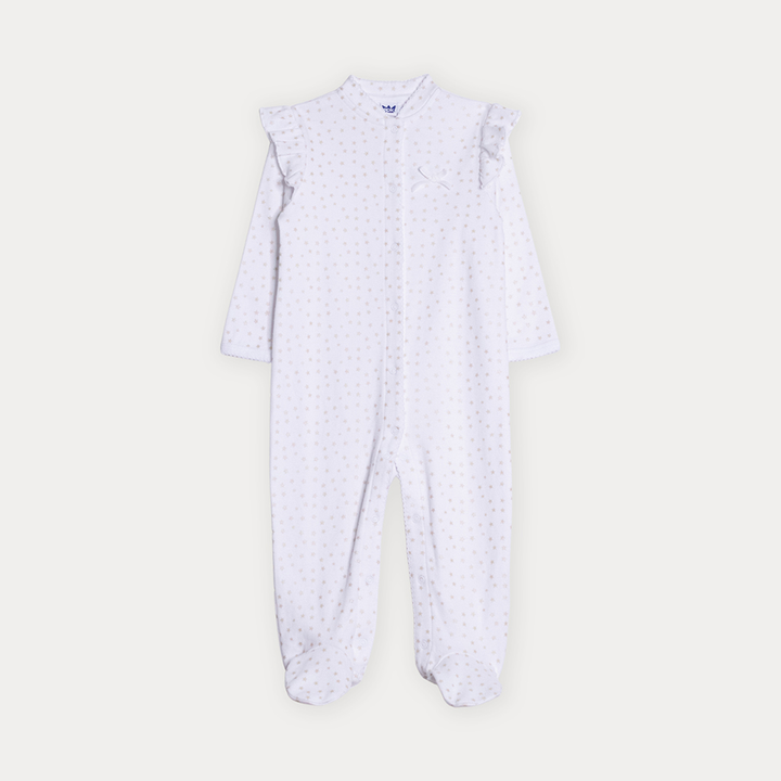 Pijama De Algodón Crema Con Estampado De Estrellas Doradas Para Bebe Niña