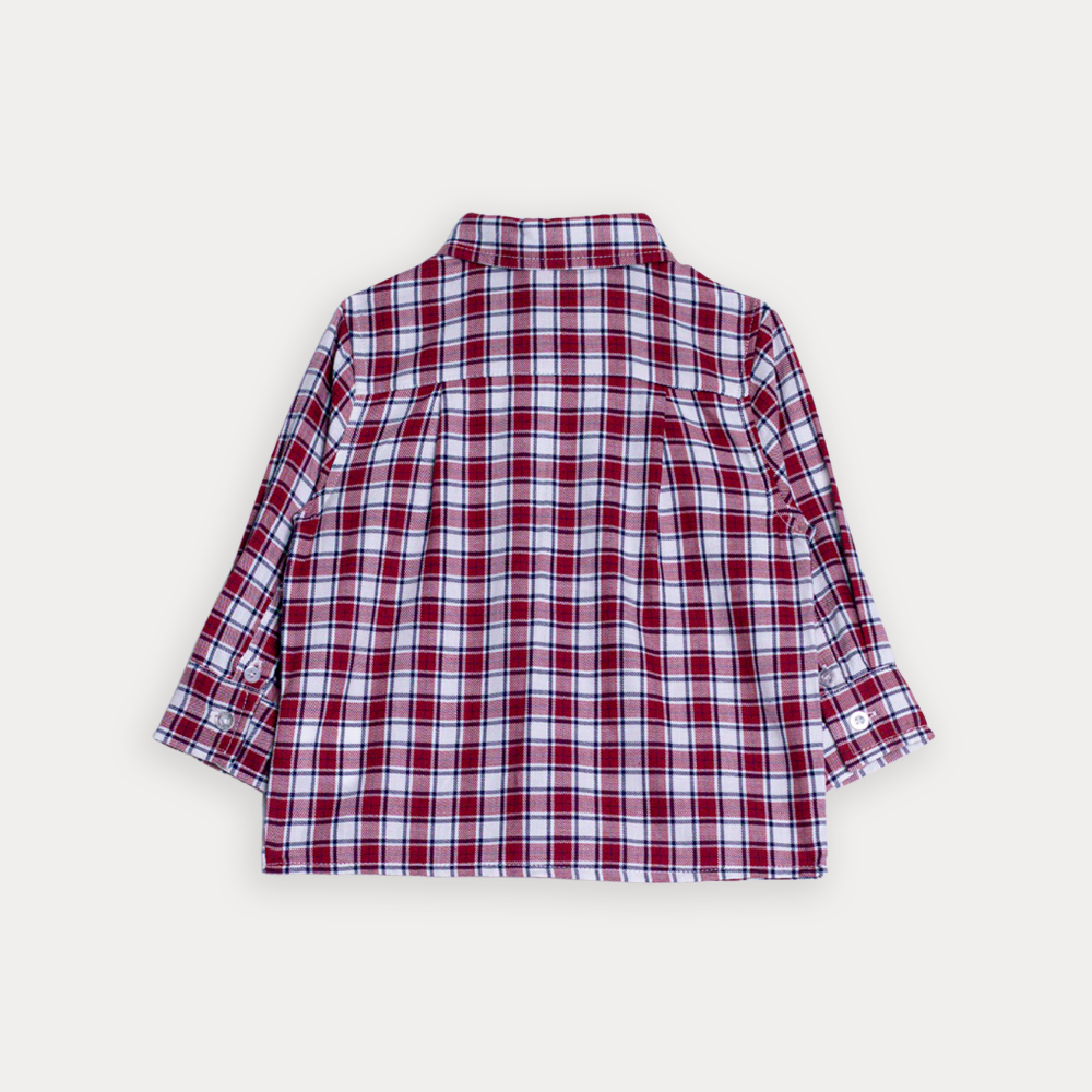 Camisa De Flannel Twill Manga Larga Con Estampado De Cuadros Rojos Para Bebe Niño