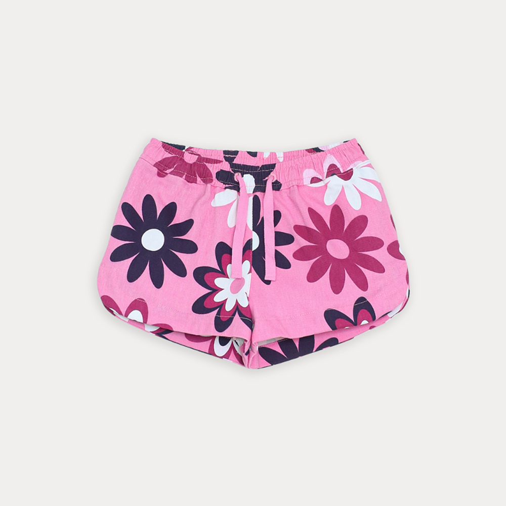 Short De Twill Rosado Con Estampado De Flores Grandes Para Niña