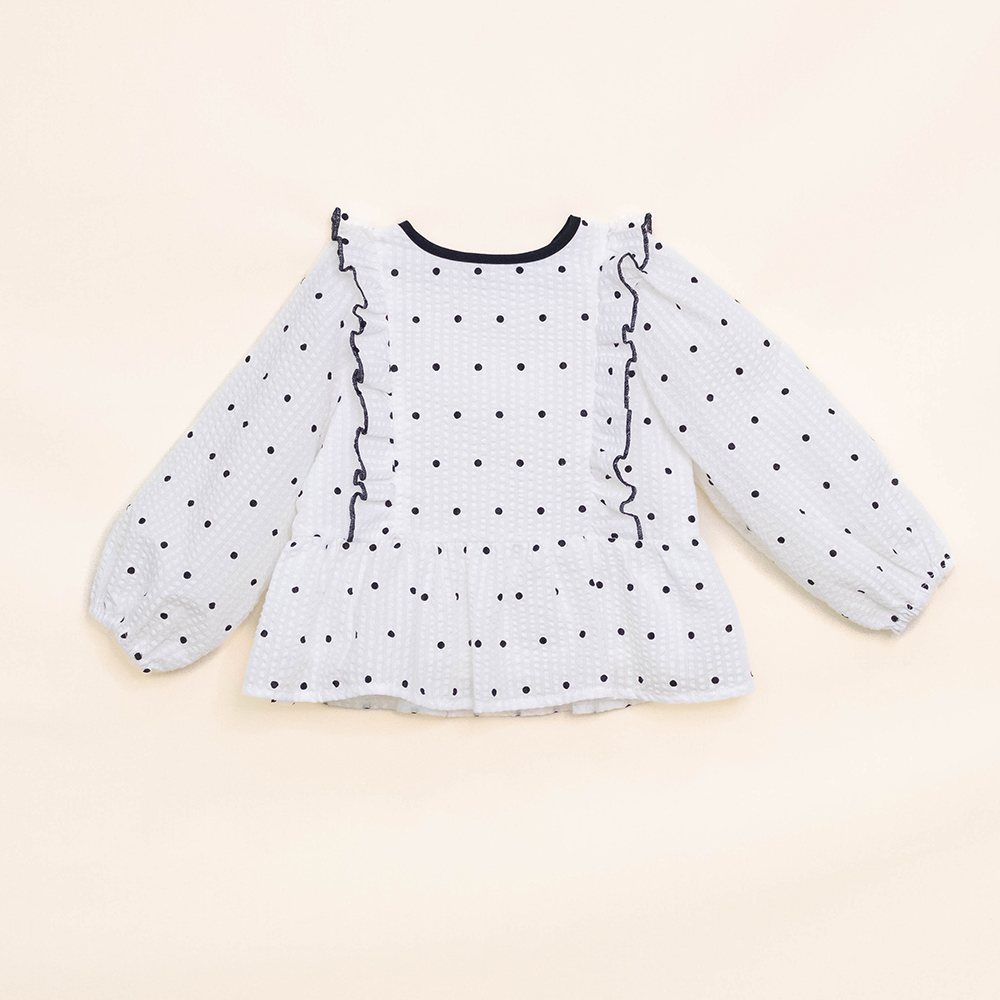 Blusa Color Hueso Manga Larga con Puntos Negros para Niña
