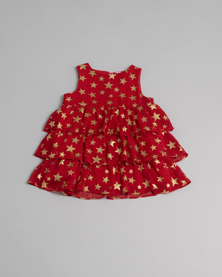 Vestido de gasa con estrellas doradas