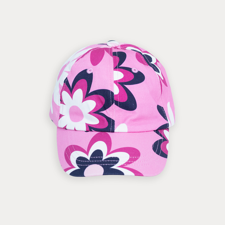 Gorra De Twill Rosado Con Estampado De Flores Grandes Para Niña