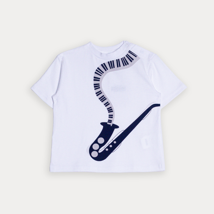 Franela De Algodón Blanco Con Gráfico De Saxofón Para Bebe Niño
