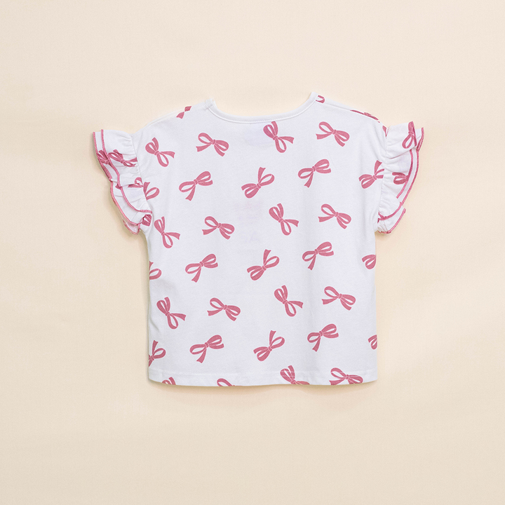 Franela Color Hueso de Algodón Sin Mangas con Estampado de Lazos para Niña