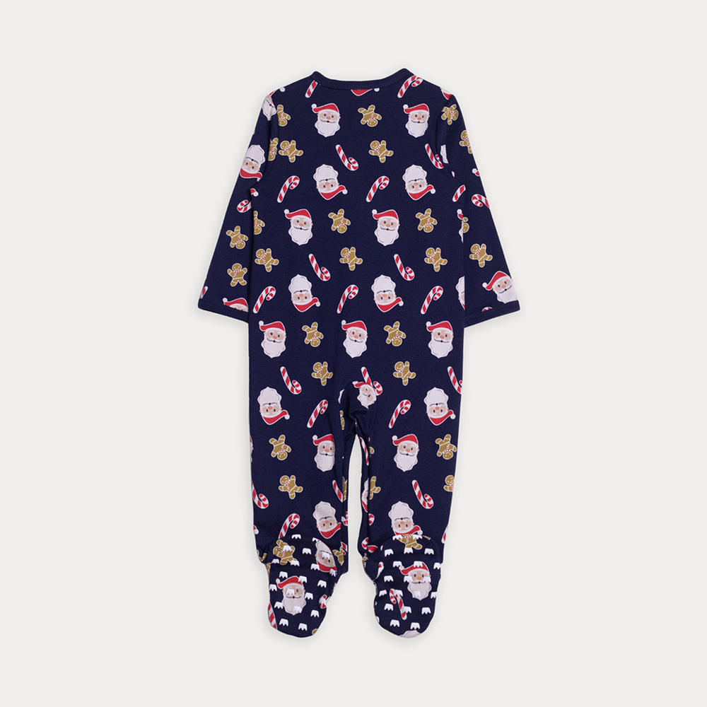 Pijama De Algodón Azul Oscuro Con Estampado De Navidad Para Bebe Niño