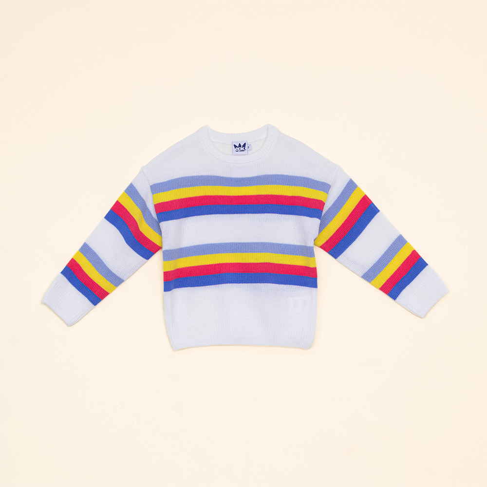 Sueter Blanco con Rayas Azules, Amarillas y Rosadas para Niña