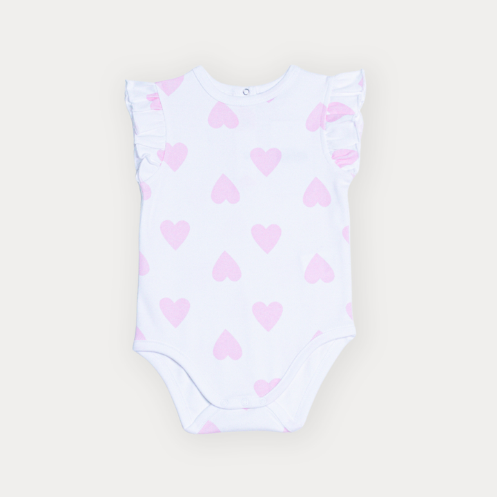 Body De Algodón Blanco Con Estampado De Corazones Rosados Para Bebe Niña