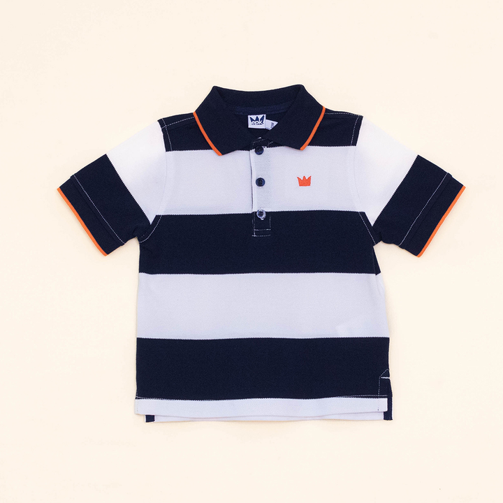 Chemise Manga Corta de Piqué con Rayas Azules y Blancas para Bebé Niño