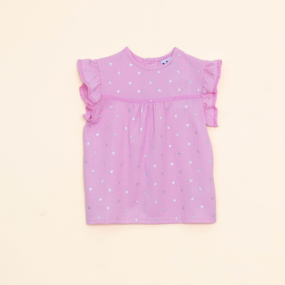 Blusa Rosada Sin Mangas con Estampado de Estrellas Plateadas para Niña