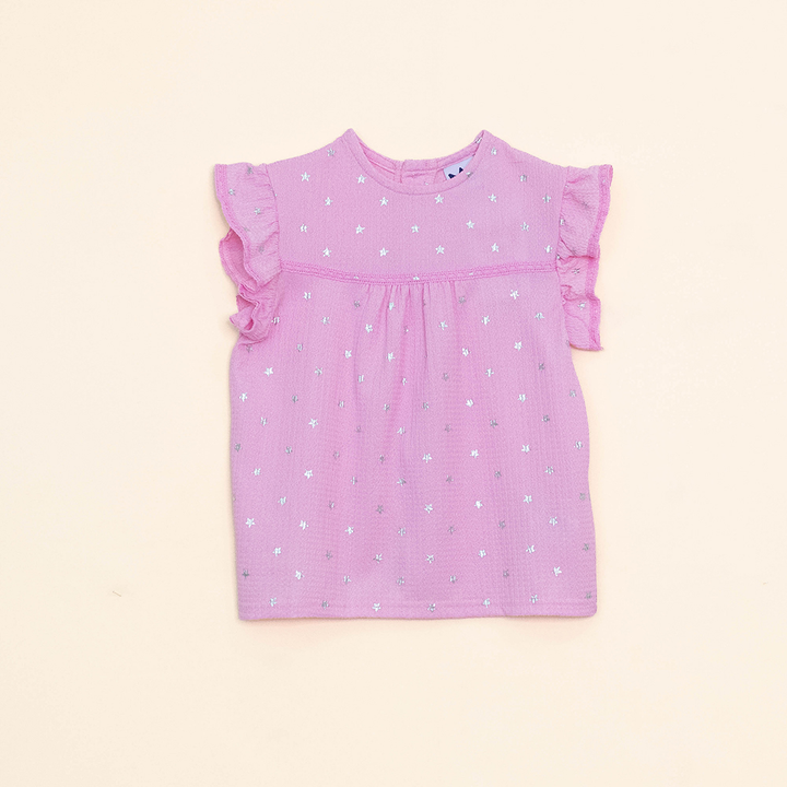 Blusa Rosada Sin Mangas con Estampado de Estrellas Plateadas para Niña