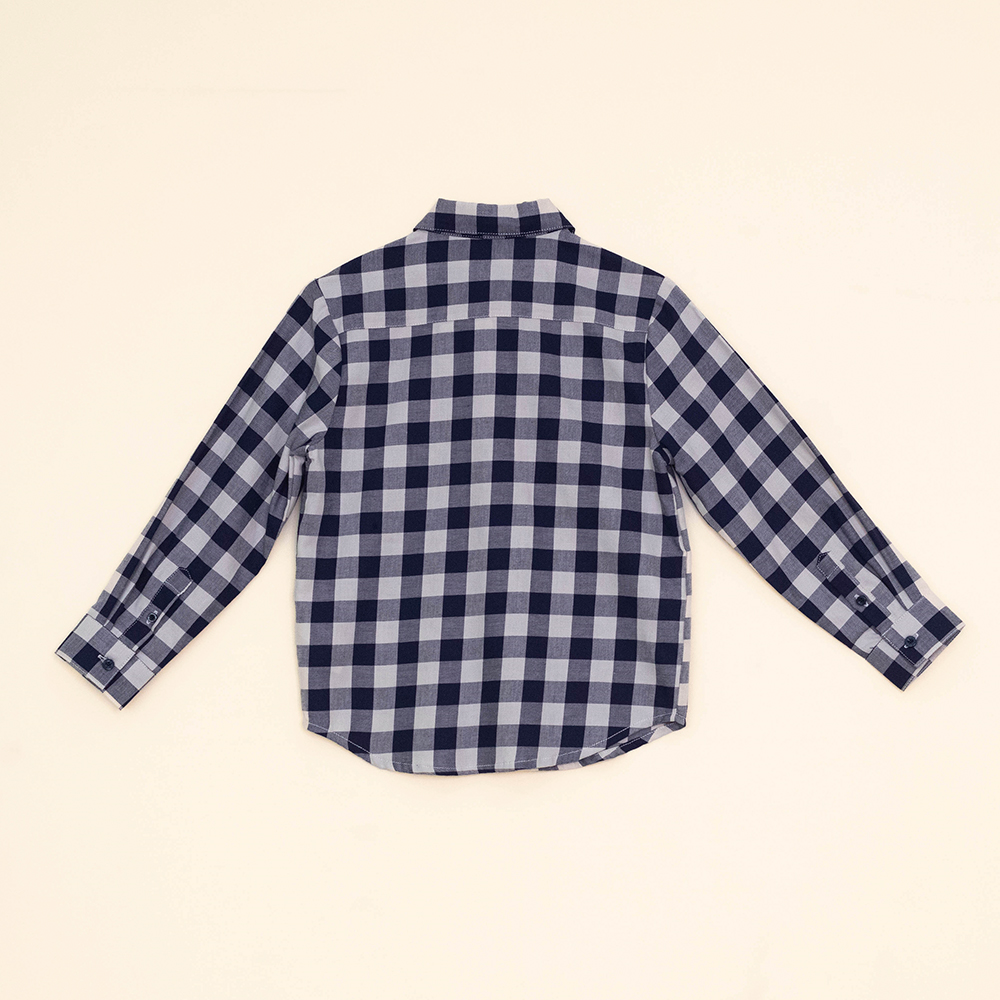 Camisa de Flannel con Estampado de Cuadros Azules y Crema, Manga Larga, para Niño