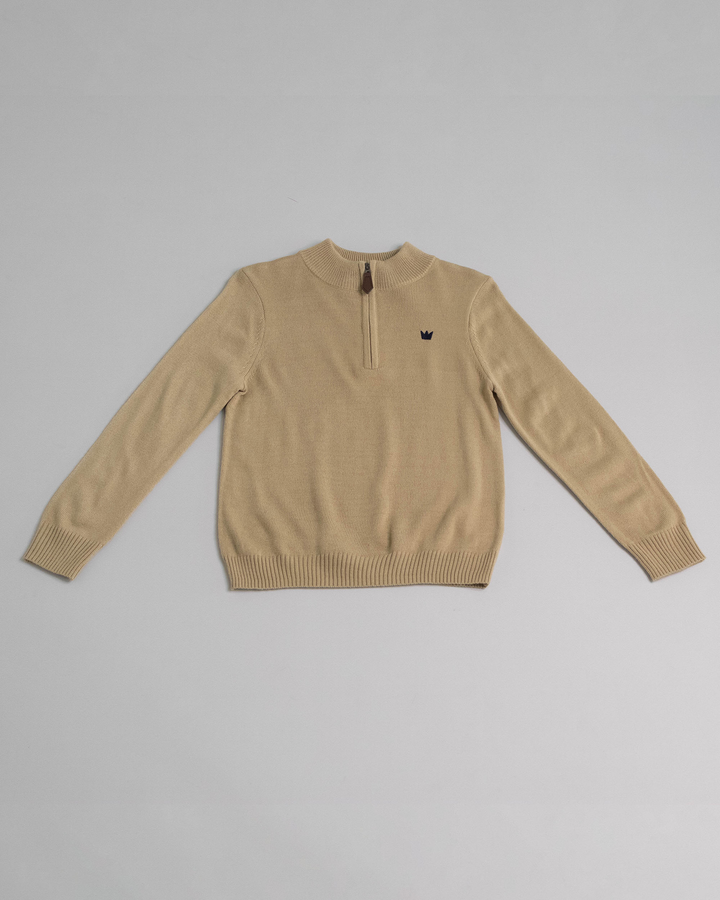 Suéter con cuello tortuga y cierre, Beige
