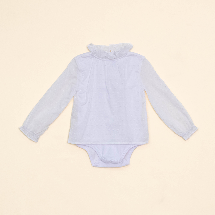 Body Blanco Manga Larga de Algodón con Cuello para Bebé Niña
