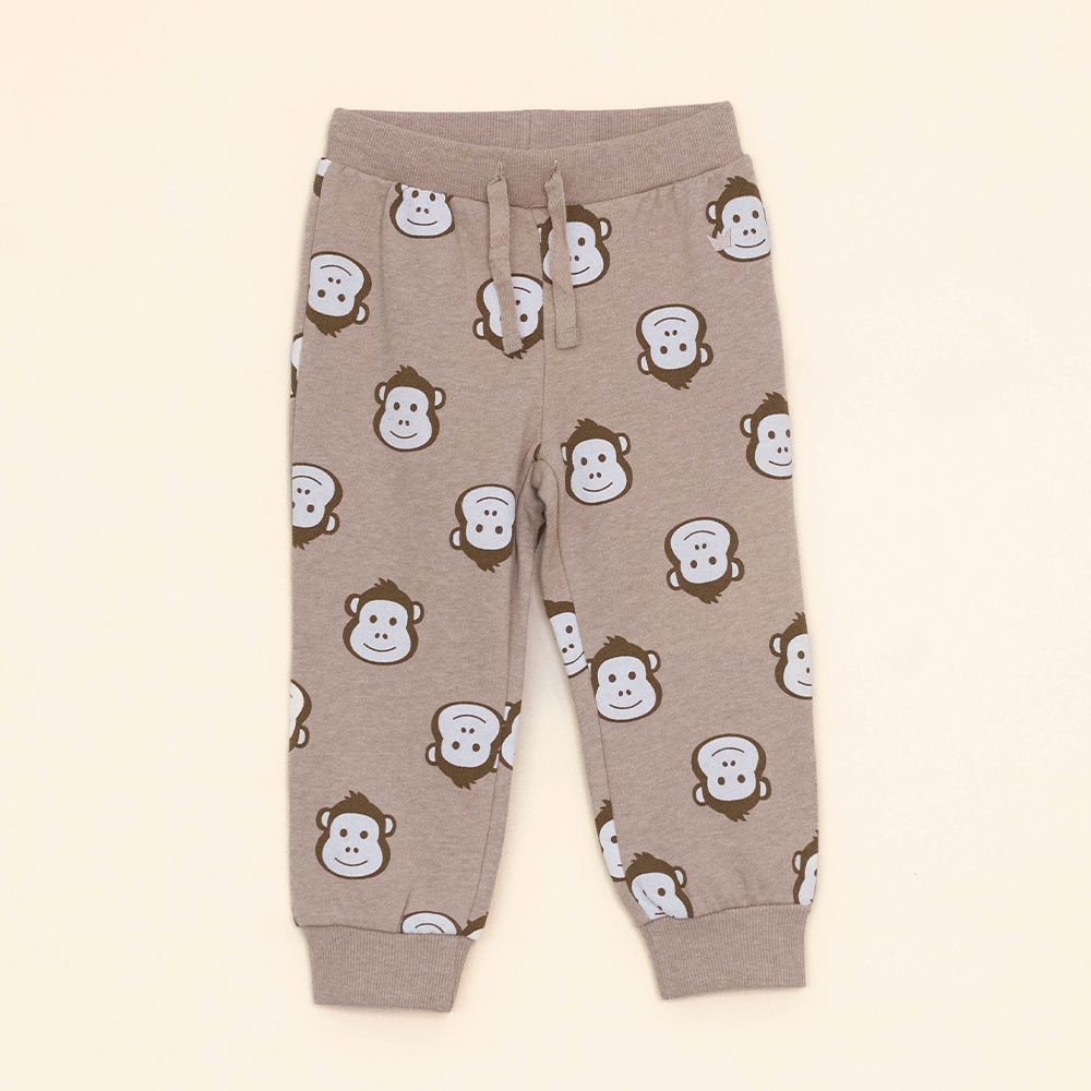 Mono Marrón de Algodón con Estampado de Monitos para Bebé Niño