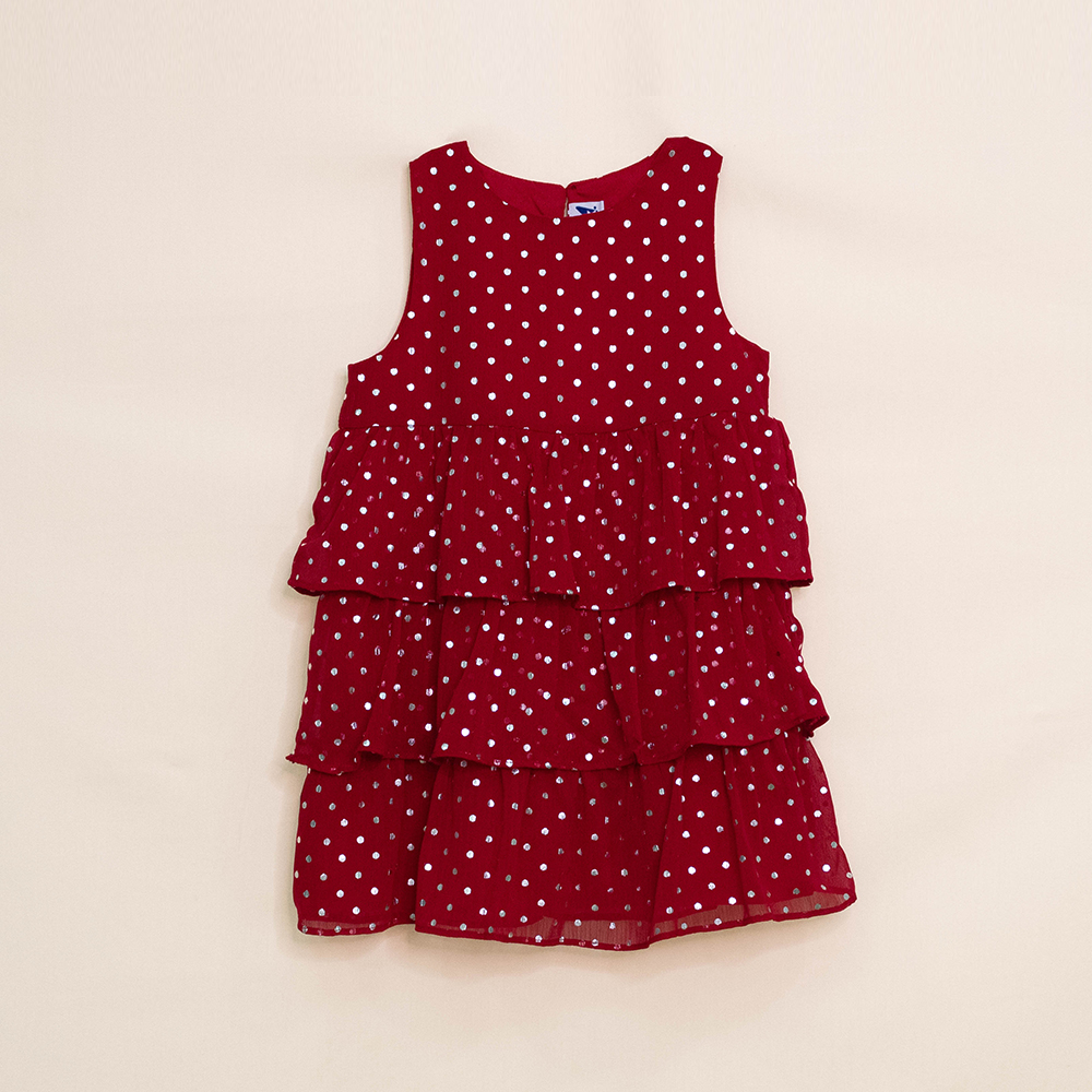 Vestido Rojo De Capas Para Niña