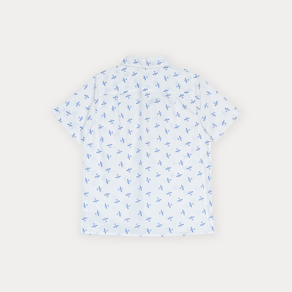 Camisa De Popelina Blanca Con Estampado De Aviones Para Niño