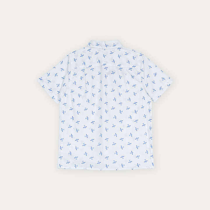 Camisa De Popelina Blanca Con Estampado De Aviones Para Niño