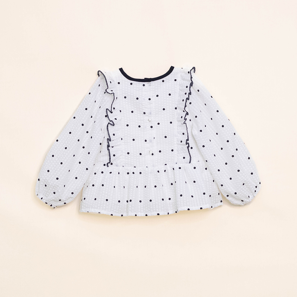 Blusa Color Hueso Manga Larga con Puntos Negros para Niña