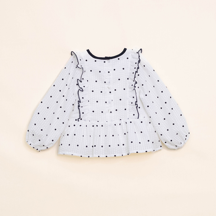 Blusa Color Hueso Manga Larga con Puntos Negros para Niña