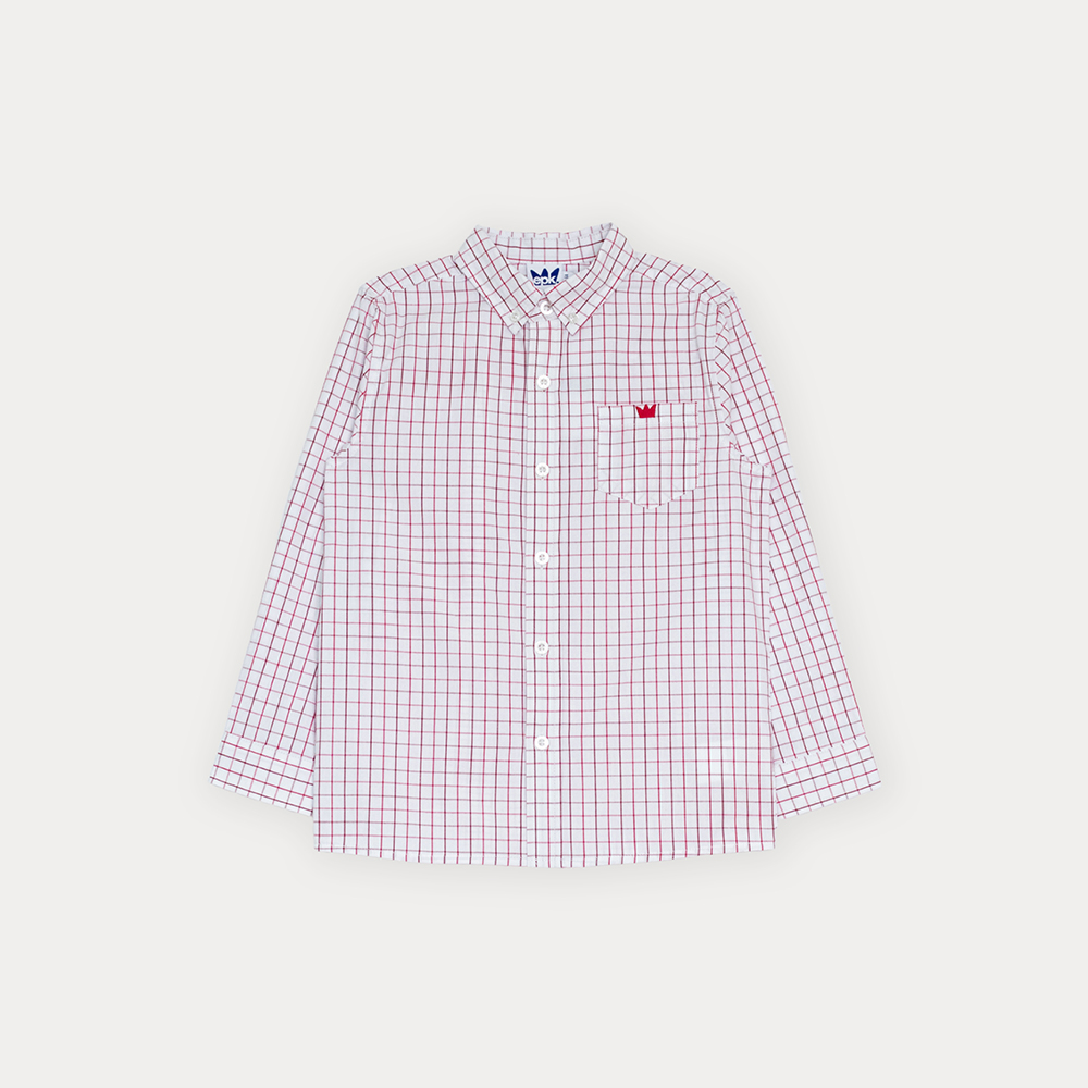 Camisa De Popelina Manga Larga Con Estampado De Cuadros Rojos Para Niño