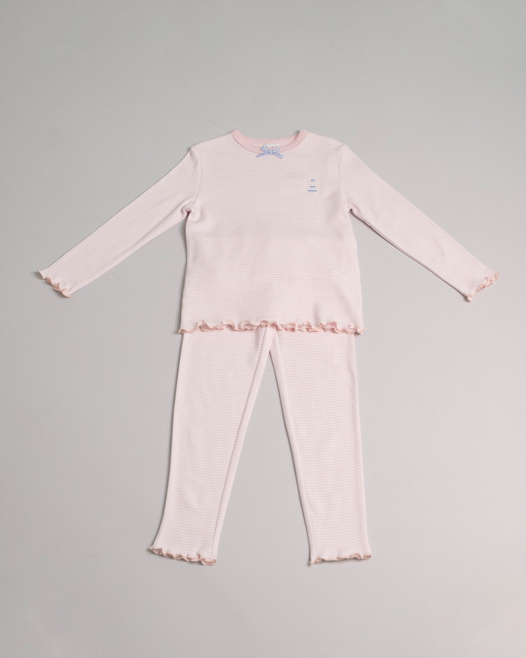 Pijama Rosado de rayas con gráfico bordado