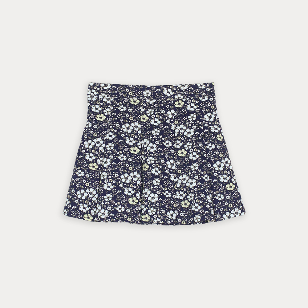 Falda De Corduroy Azul Marina Con Estampado De Flores Para Niña