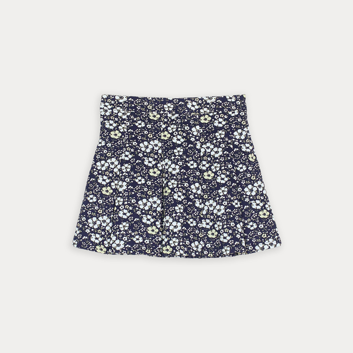 Falda De Corduroy Azul Marina Con Estampado De Flores Para Niña