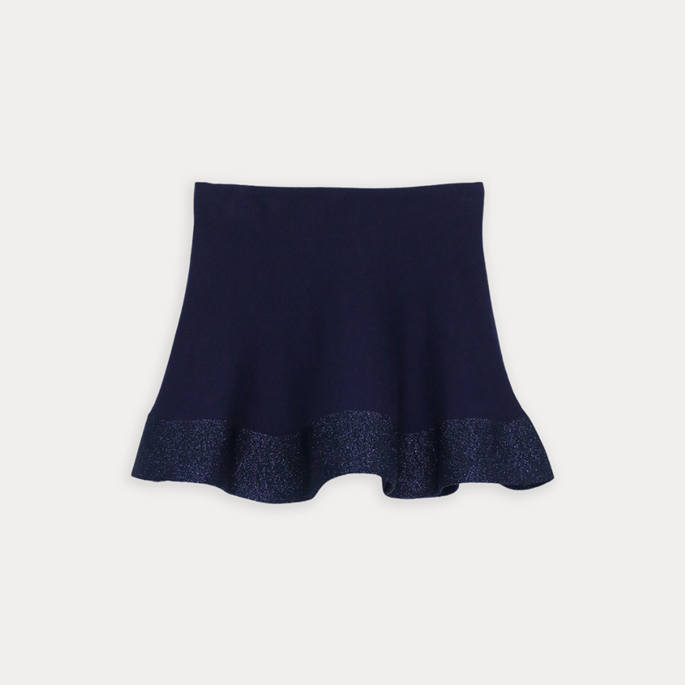 Falda De Algodón Tejido Azul Marino Con Elastico Y Detalle Metálico Para Niña