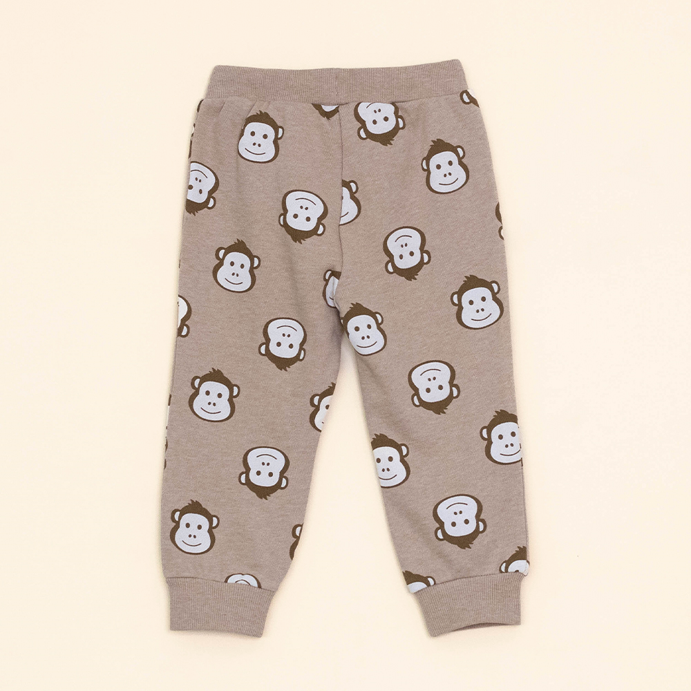 Mono Marrón de Algodón con Estampado de Monitos para Bebé Niño