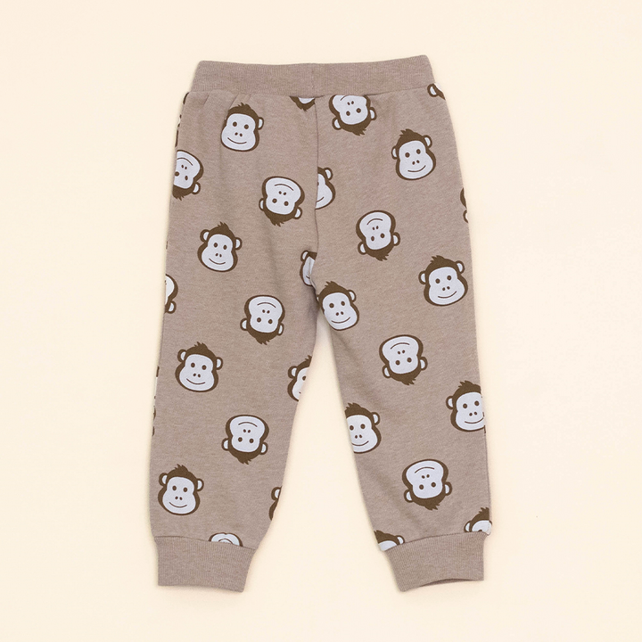 Mono Marrón de Algodón con Estampado de Monitos para Bebé Niño