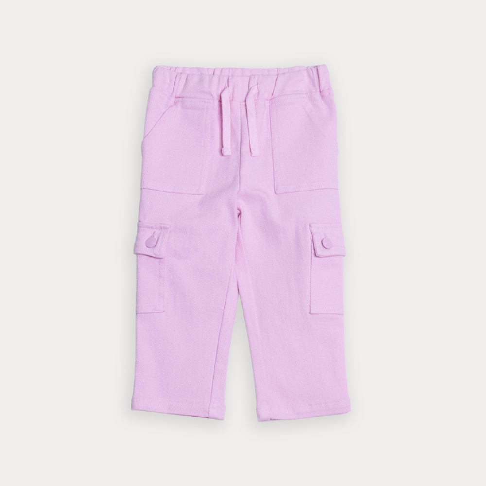 Pantalón Cargo De Twill Rosado Con Elástico En La Cintura Para Bebe Niña
