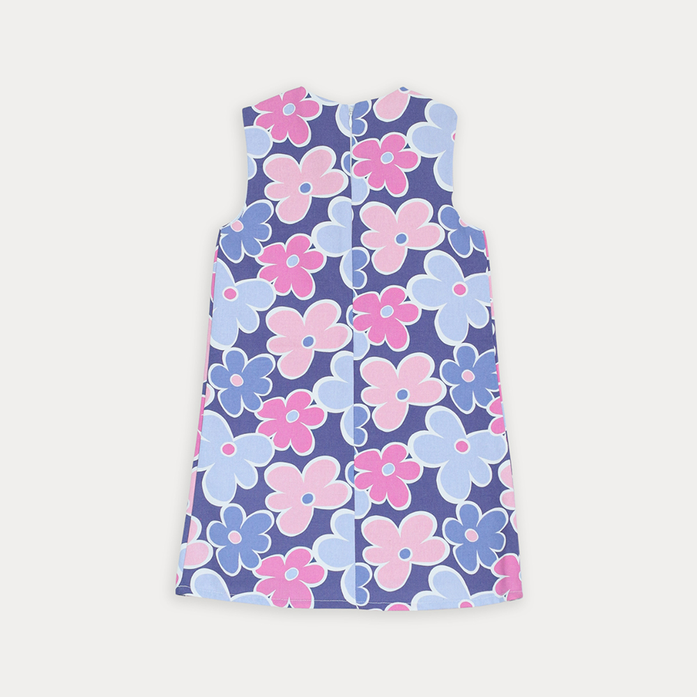 Vestido De Lona Con Estampado De Flores Multicolor Para Niña