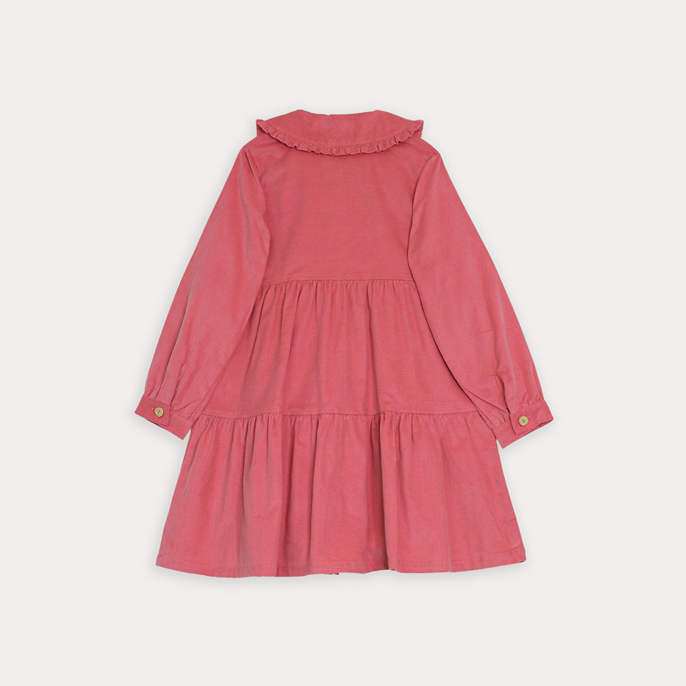 Vestido De Corduroy Rosado Guayaba Con Botones De Madera Para Niña