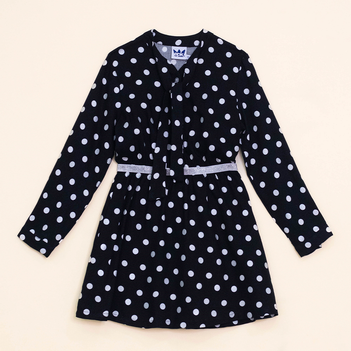 Vestido Negro con Puntos Color Hueso y Crema, para Niña