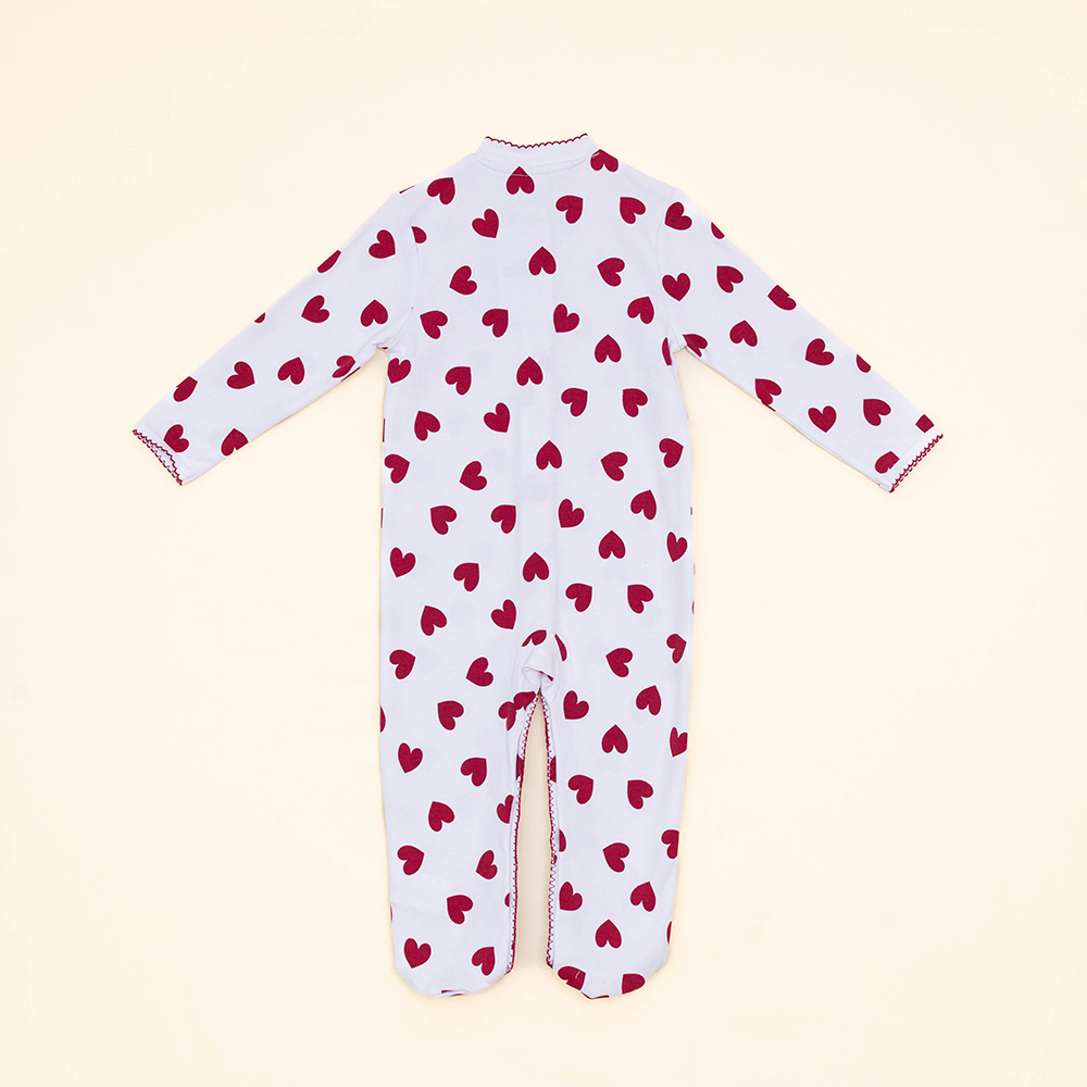 Pijama Blanca enteriza de Algodón con Corazones Rojos para Bebé Niña