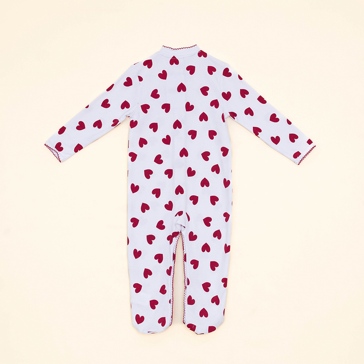 Pijama Blanca enteriza de Algodón con Corazones Rojos para Bebé Niña