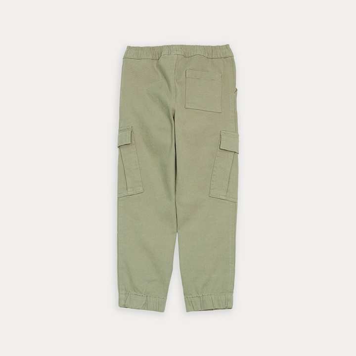 Pantalón Cargo De Twill Verde Con Elástico En La Cintura Para Niño