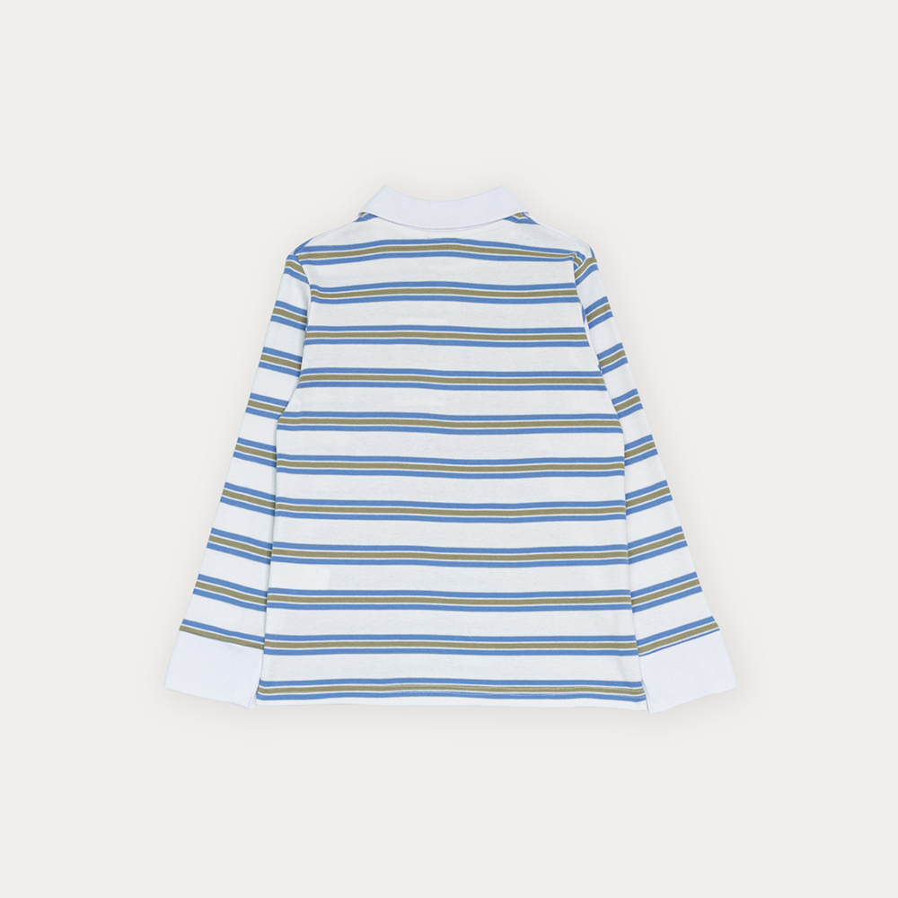 Chemise De Algodón Manga Larga Con Estampado De Rayas Azules Y Verdes Para Niño