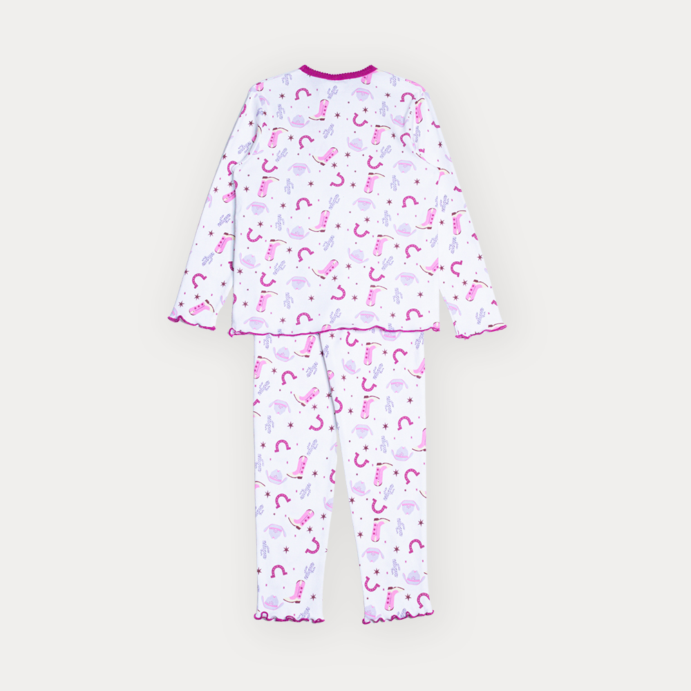 Pijama De Algodón Crema Con Estampado Vaquero Para Niña