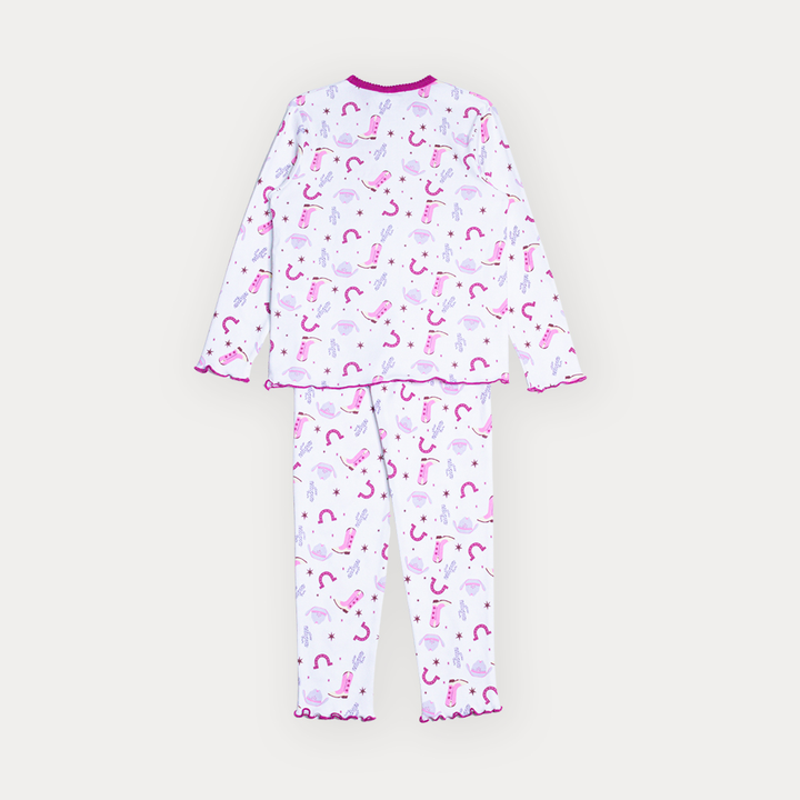 Pijama De Algodón Crema Con Estampado Vaquero Para Niña