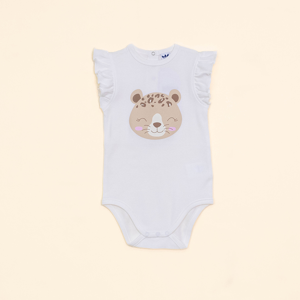 Body Crema de Algodón con Gráfico de Oso para Bebé Niña