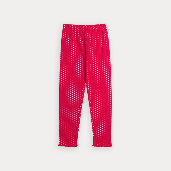 Legging De Algodón Rojo Con Estampado De Corazones Blancos Para Niña