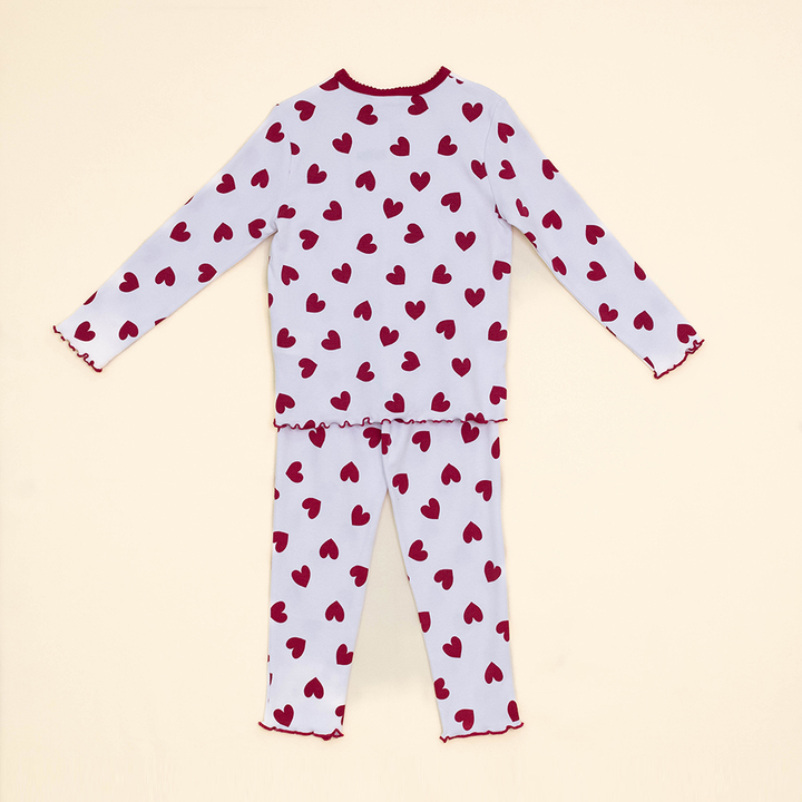 Pijama Blanca de Algodón con Corazones Rojos para Niña