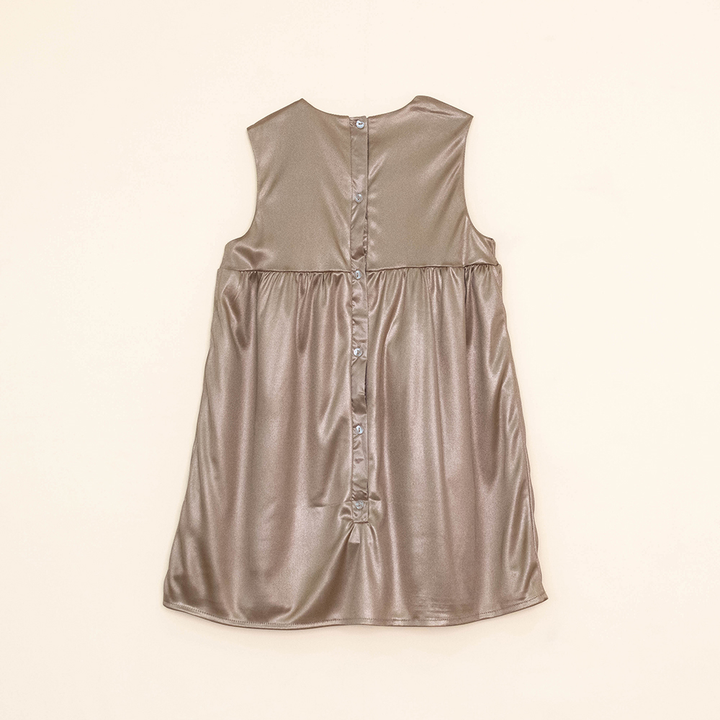 Vestido Dorado Metalizado con Lazo Grande para Niña