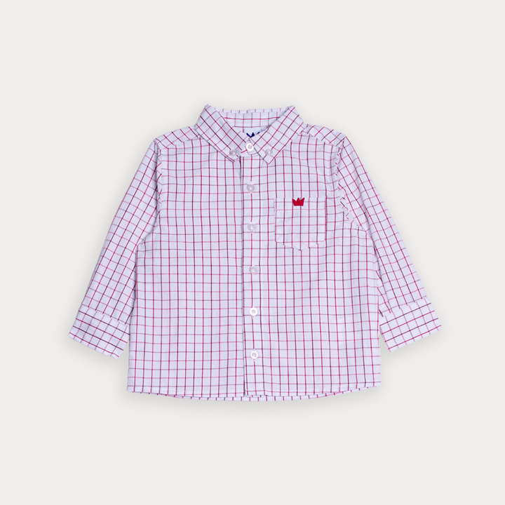 Camisa De Popelina Manga Larga Con Estampado De Cuadros Rojos Para Bebe Niño