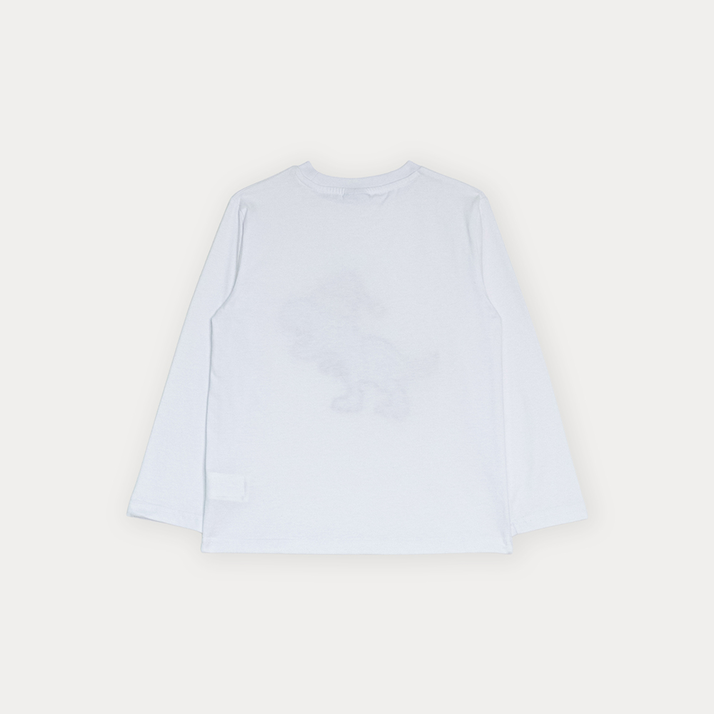 Franela Manga Larga De Algodón Blanco Con Gráfico De Dinosaurio