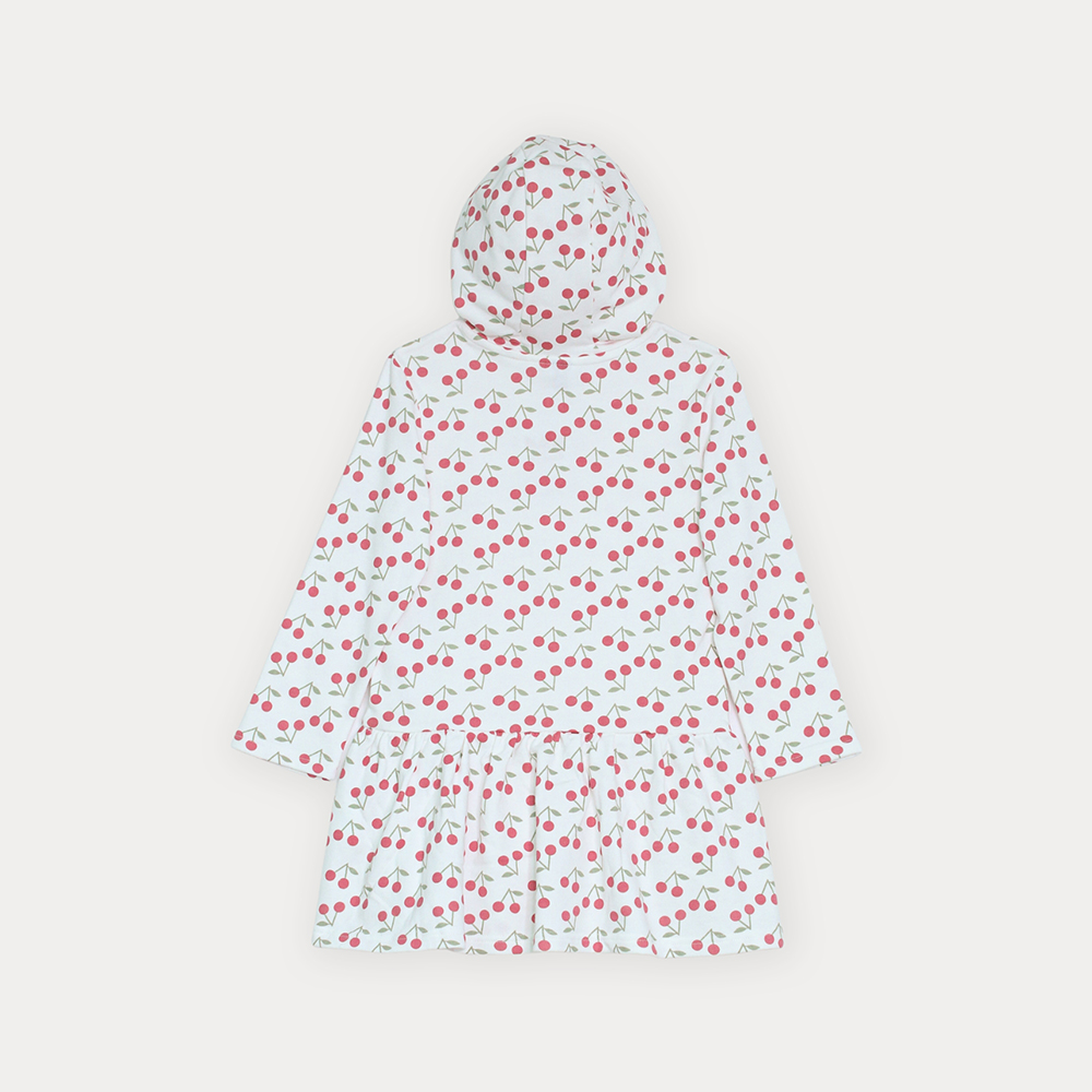 Vestido Suéter De Algodón Crema Con Estampado De Cerezas Para Niña