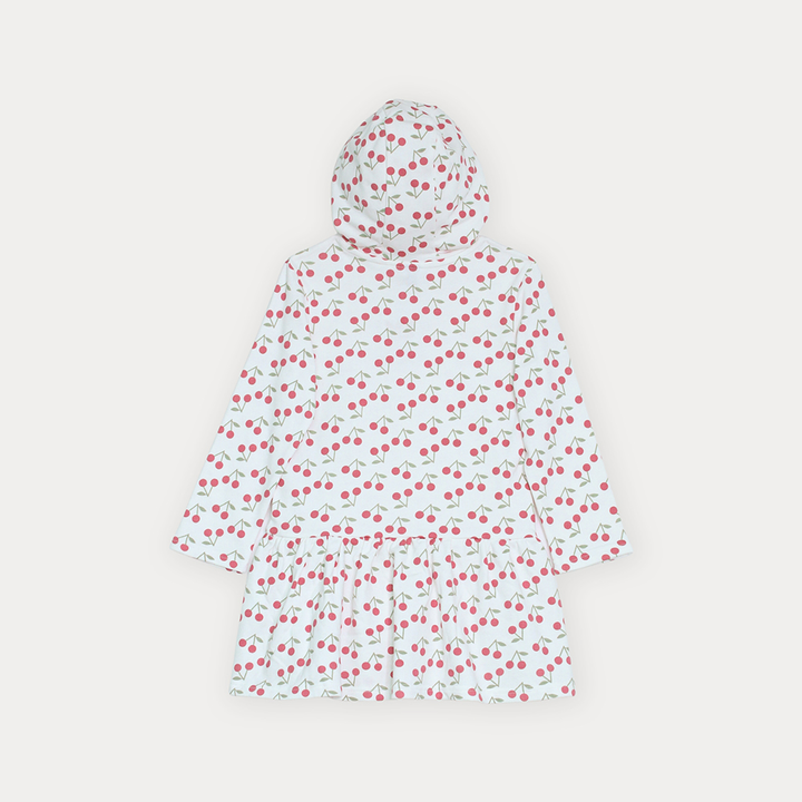 Vestido Suéter De Algodón Crema Con Estampado De Cerezas Para Niña